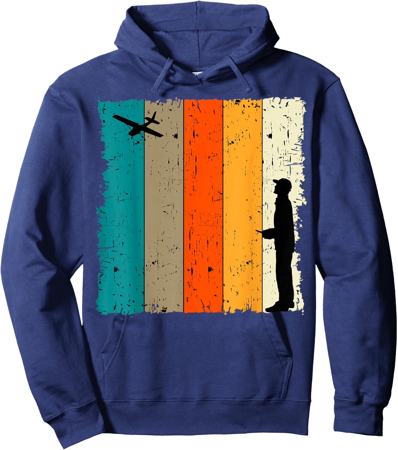 RC Airplane Retro Vintage Battery Operator Aerodynamic Plane Hoodie - Hoodie | Navy