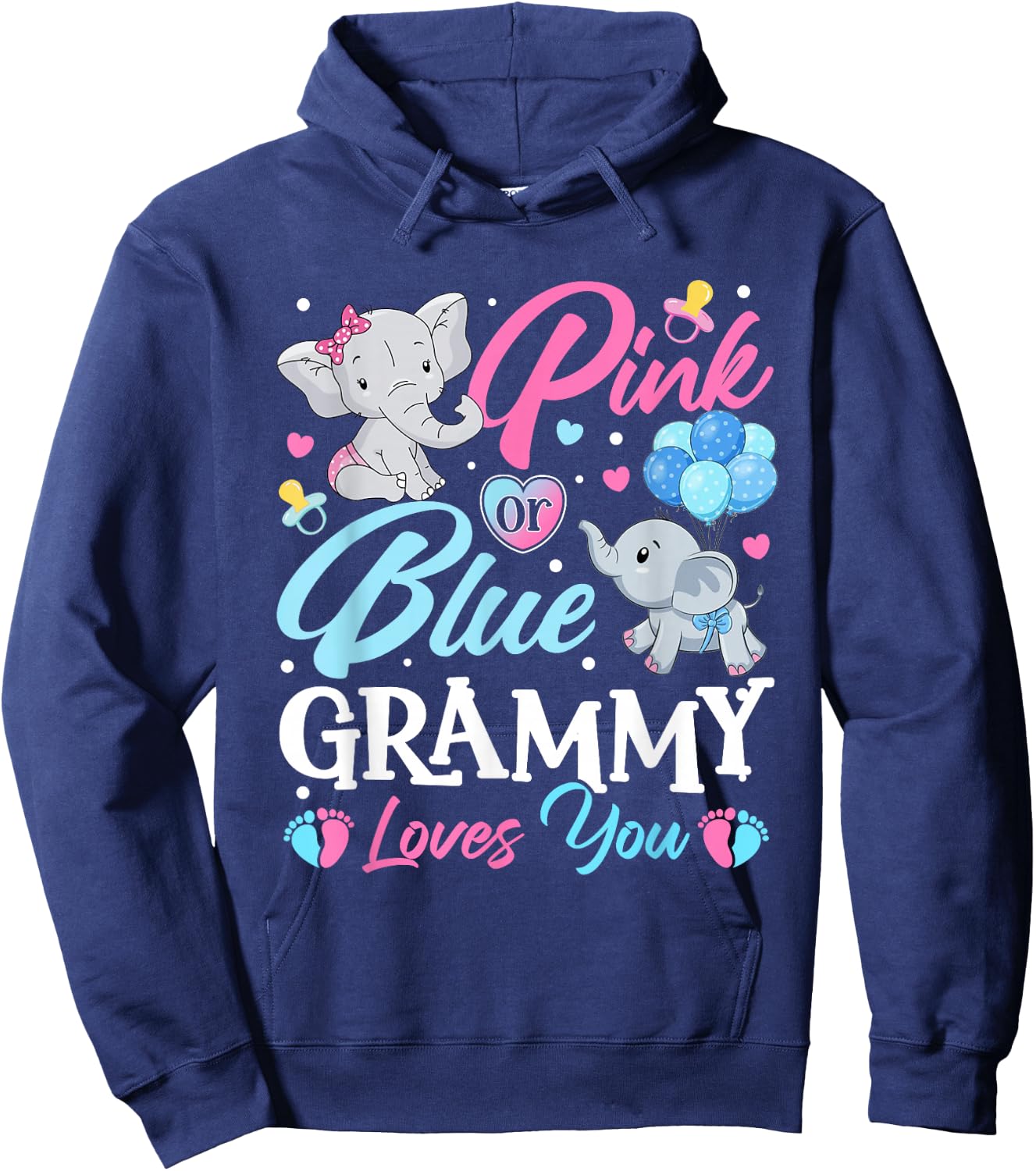 Elephant Blue Pink Grammy Loves You Pregnancy Reveal Hoodie - Hoodie | Navy