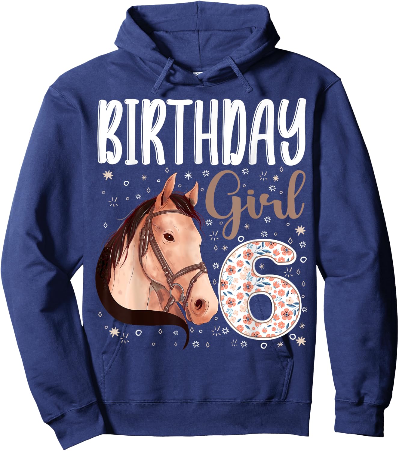horse Animal Lovers 6th Birthday Girl B-day 6 year old Hoodie - Hoodie | Navy