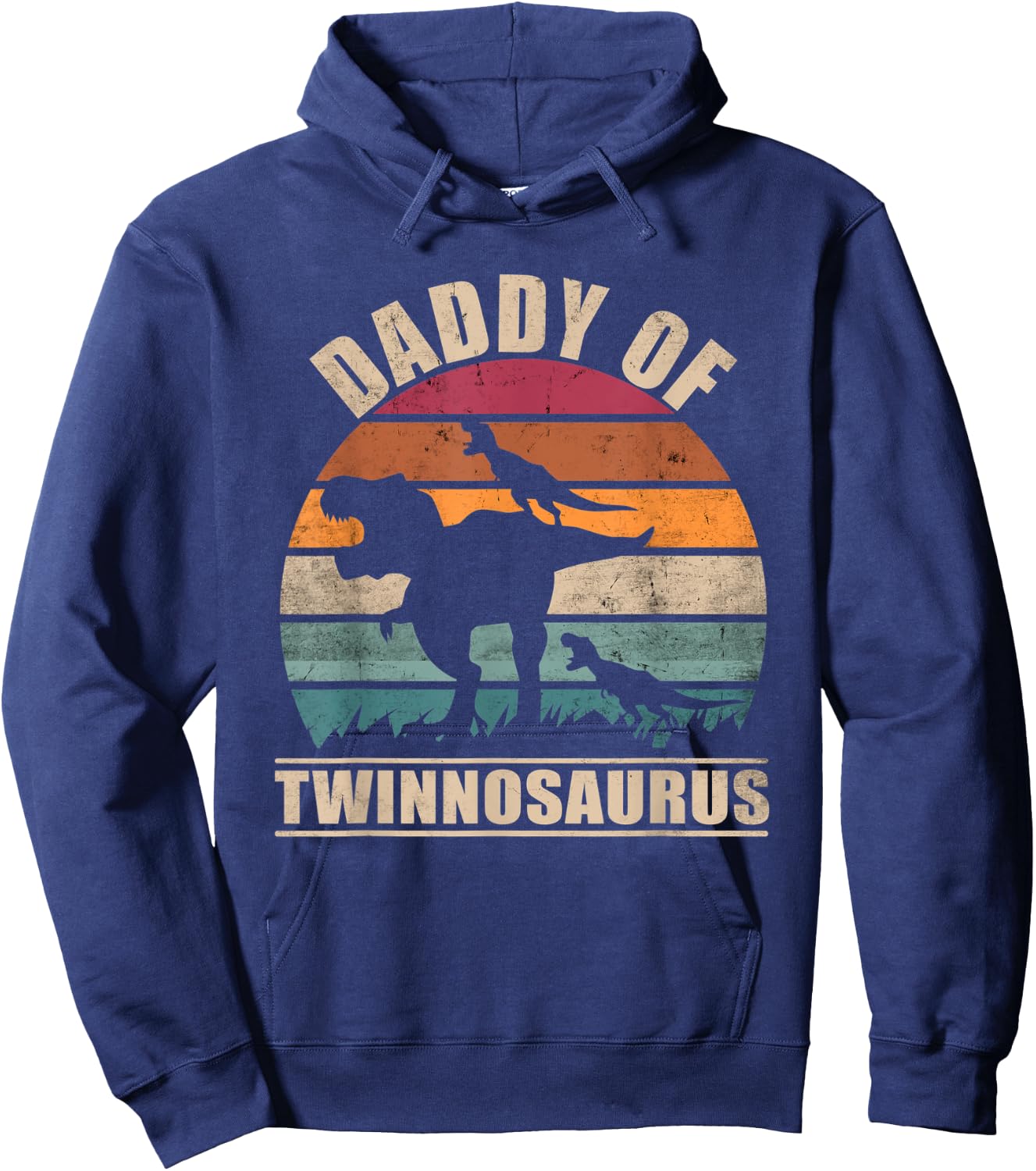 Dad of Twins Daddysaurus Pun Fathers Day Daddy of Twins Hoodie - Hoodie | Navy