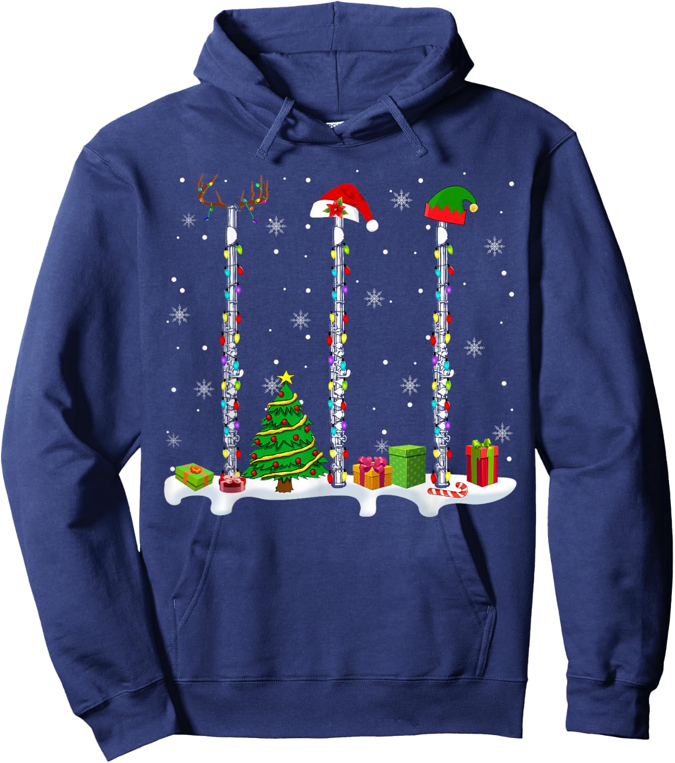 Santa Elf Reindeer Flute Christmas Light Musical Instrument Hoodie - Hoodie | Navy