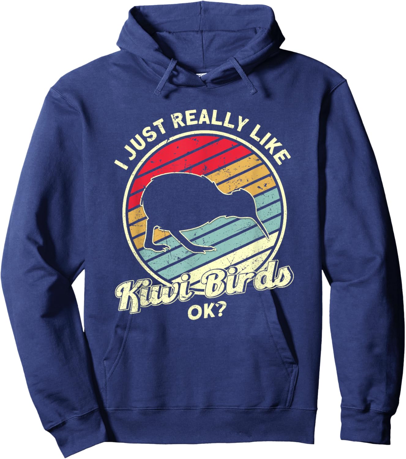 Kiwi & New Zealand Gifts -Adults Black Cotton, Polyester Casual, Humorous, Modern Kiwi Bird Hoodie - Hoodie | Navy