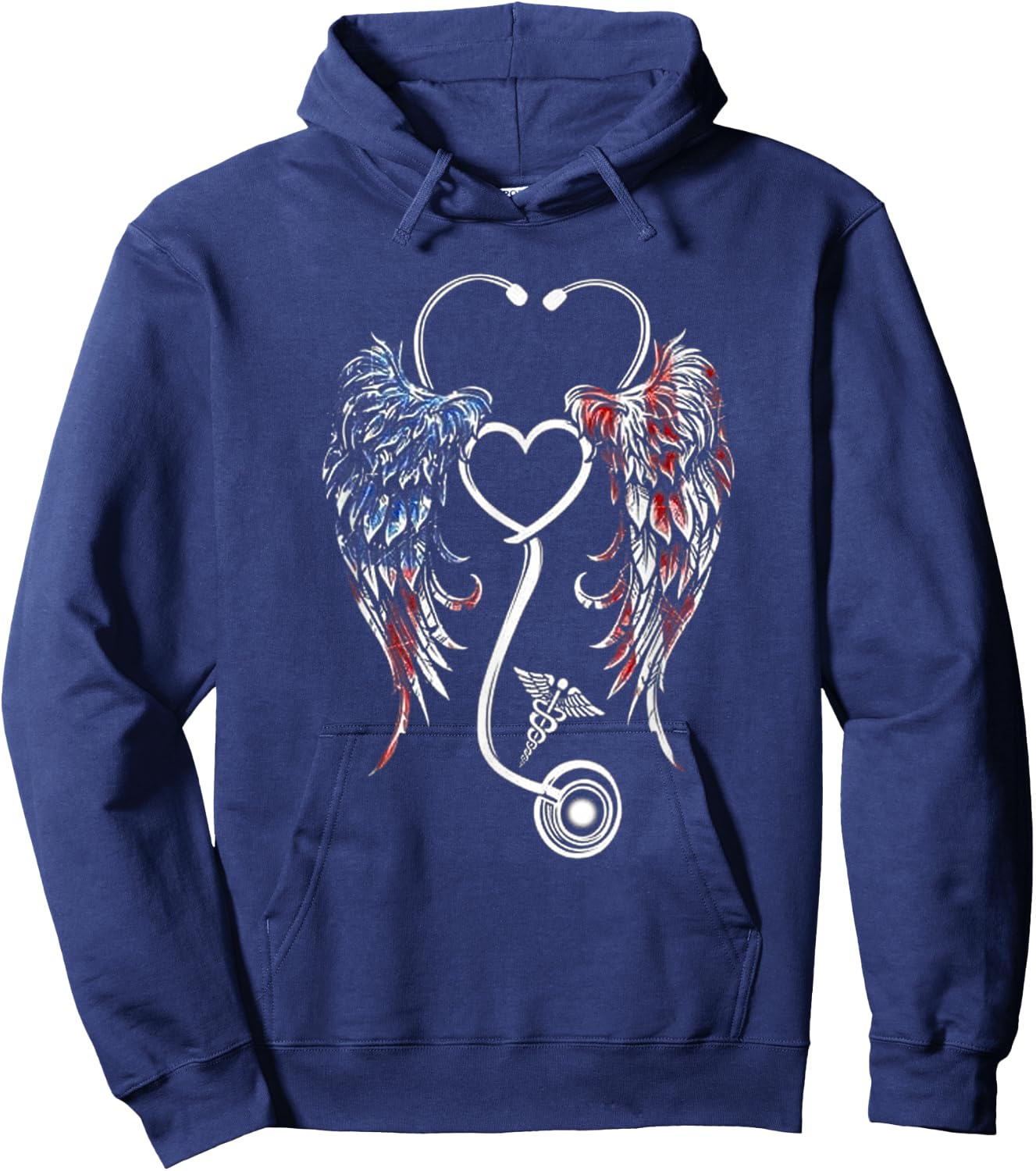 Wings Heart Nurse Stethoscope American Flag Nursing Lover Men Hoodie - Hoodie | Navy