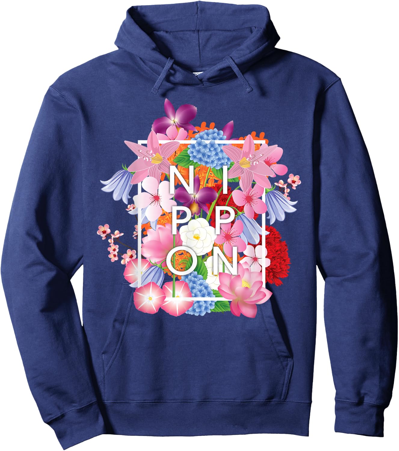 Flowers of Japan - Nippon Word Art Hoodie - Hoodie | Navy