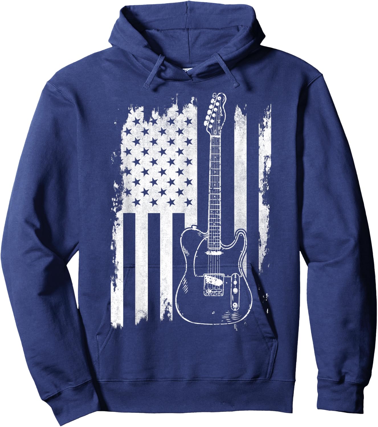 Lets Rock Rock n Roll Guitar Retro USA Flag Music Hoodie - Hoodie | Navy