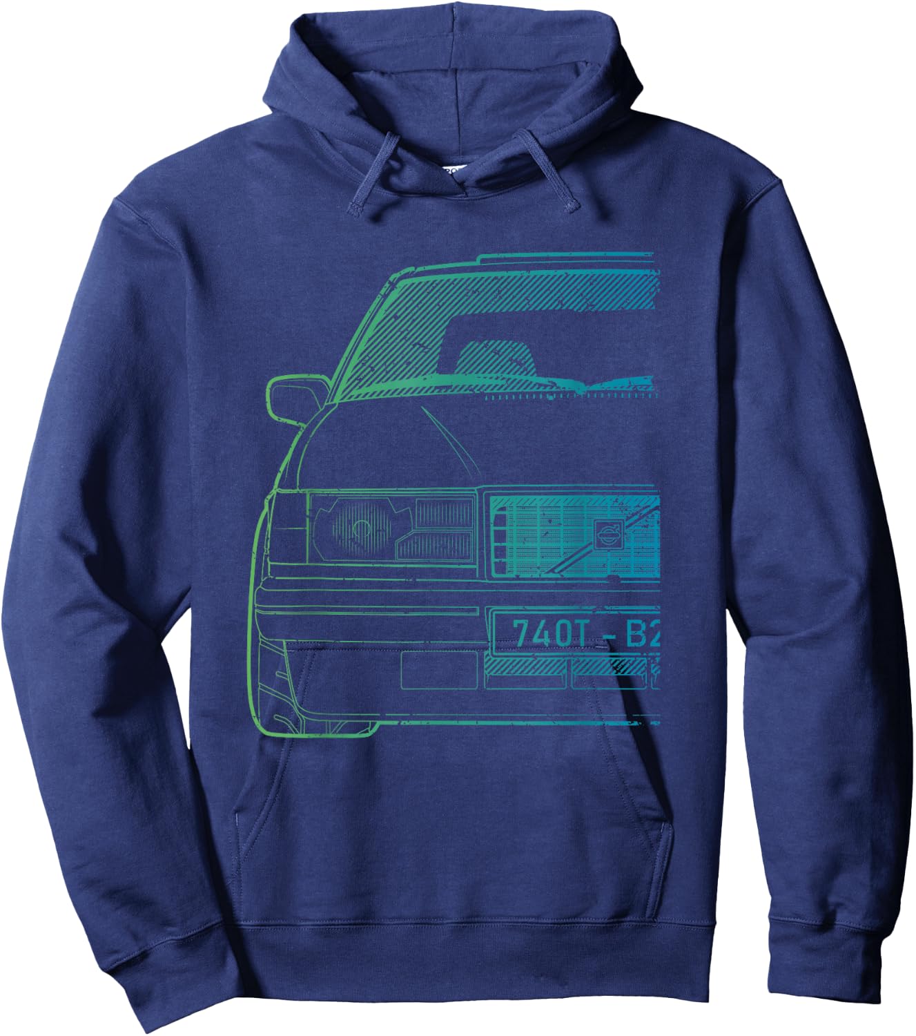 Vintage Racing 740 Turbo Green Gradient Hoodie - Hoodie | Navy