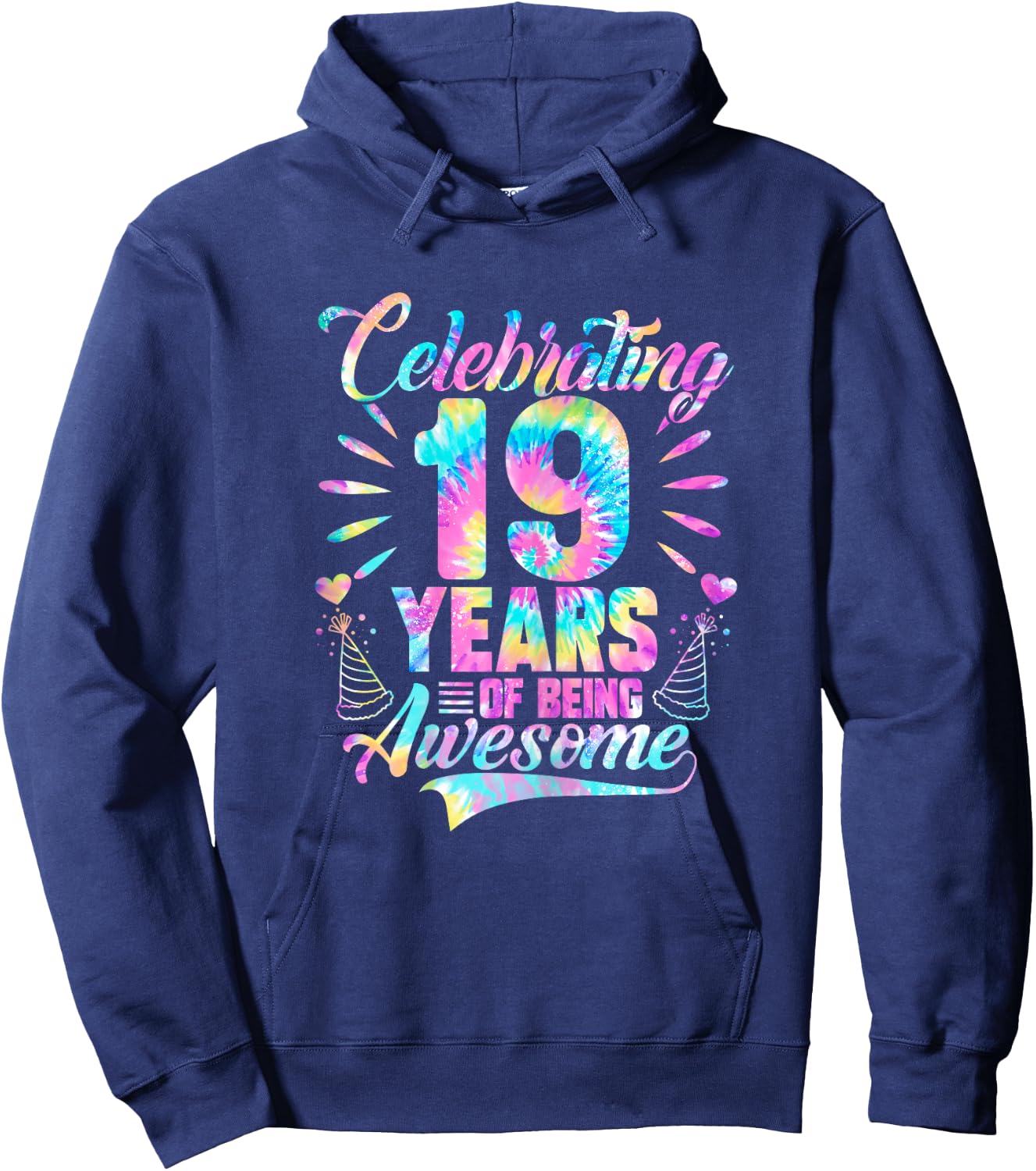 Celebrating 19 Year Of Being Awesome With Tie-dye Graphic Hoodie - Hoodie | Navy