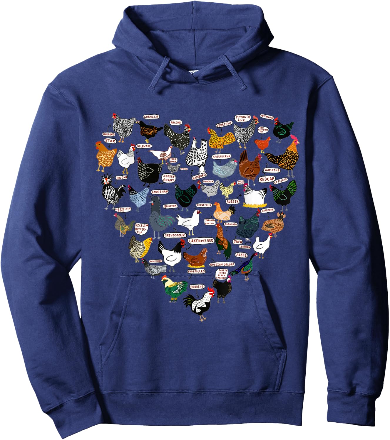 Funny Heart Design List Of Chicken Breeds Hoodie - Hoodie | Navy