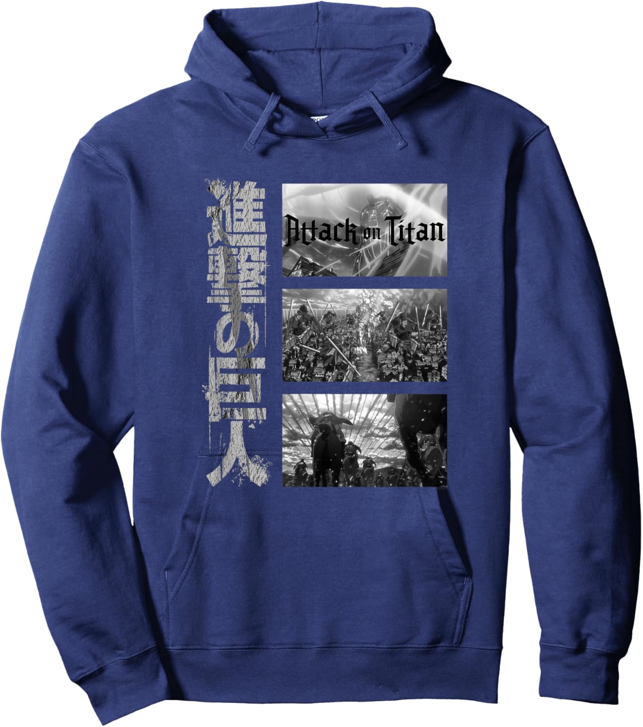 Attack on Titan Season 3 Three Scenes with Kanji Anime Hoodie - Hoodie | Navy