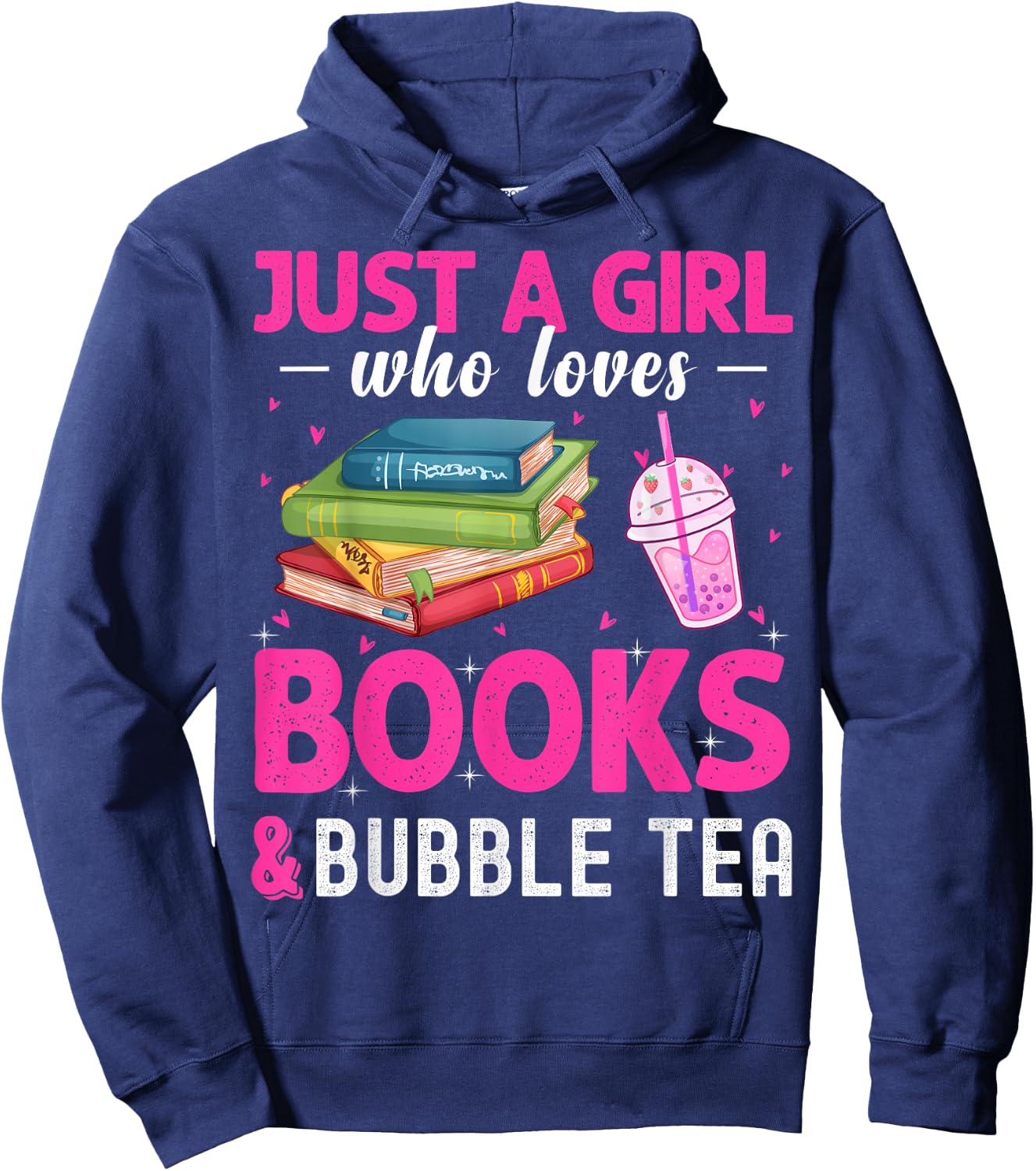 Just A Girl Who Loves Books & Bubble Tea Boba Bookworm Women Hoodie - Hoodie | Navy