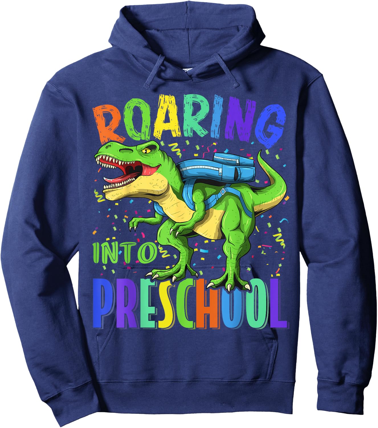 Roaring Into Preschool Dinosaur T Rex Back to School Boys Hoodie - Hoodie | Navy