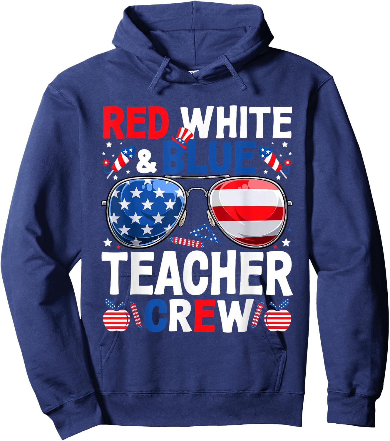4th Of July Red White & Blue Teacher Crew American Flag Men Hoodie - Hoodie | Navy