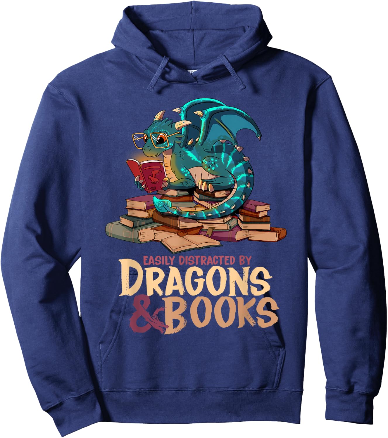 Easily Distracted By Dragons & Books Dragon Book Lover Hoodie - Hoodie | Navy
