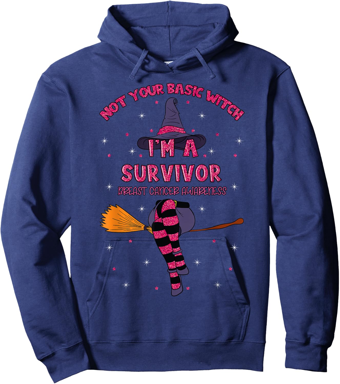 Halloween Witch Pink Awareness Ribbon Breast Cancer Survivor Hoodie - Hoodie | Navy