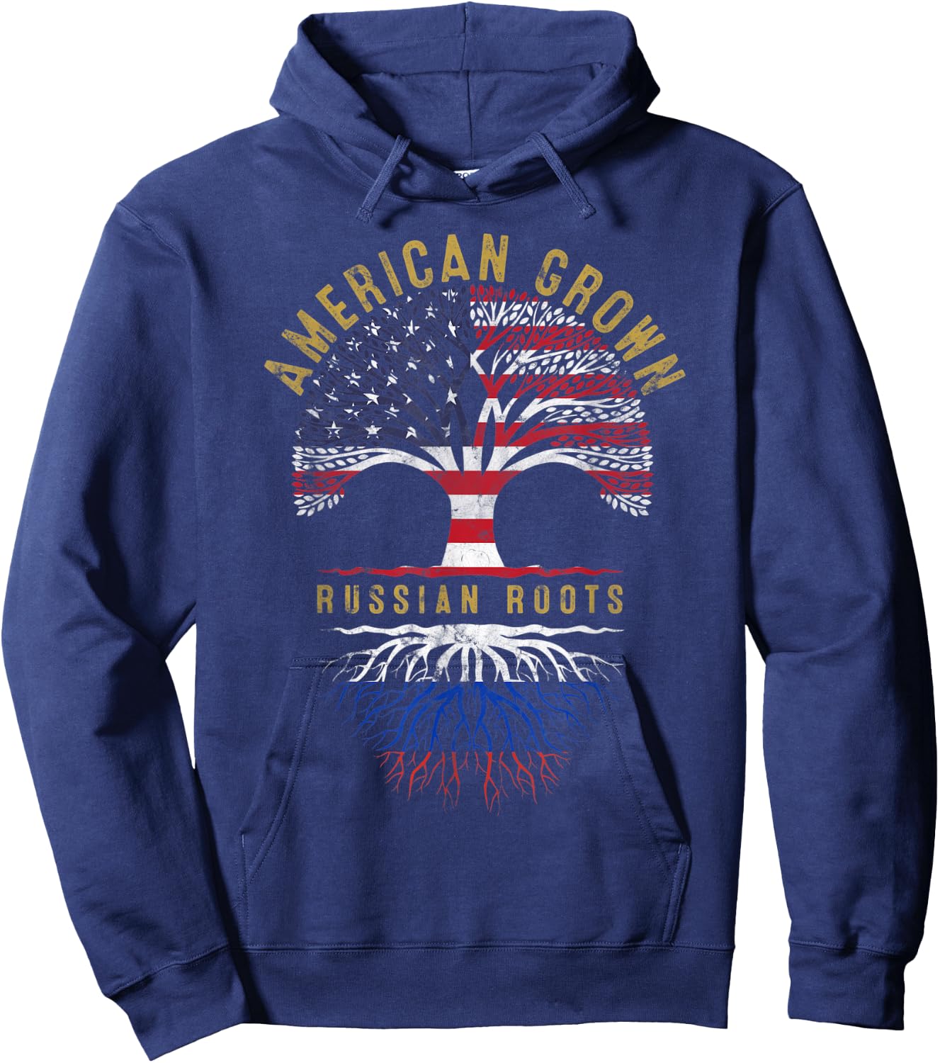 American Grown Russian Roots Tree Flag Family Heritage Hoodie - Hoodie | Navy