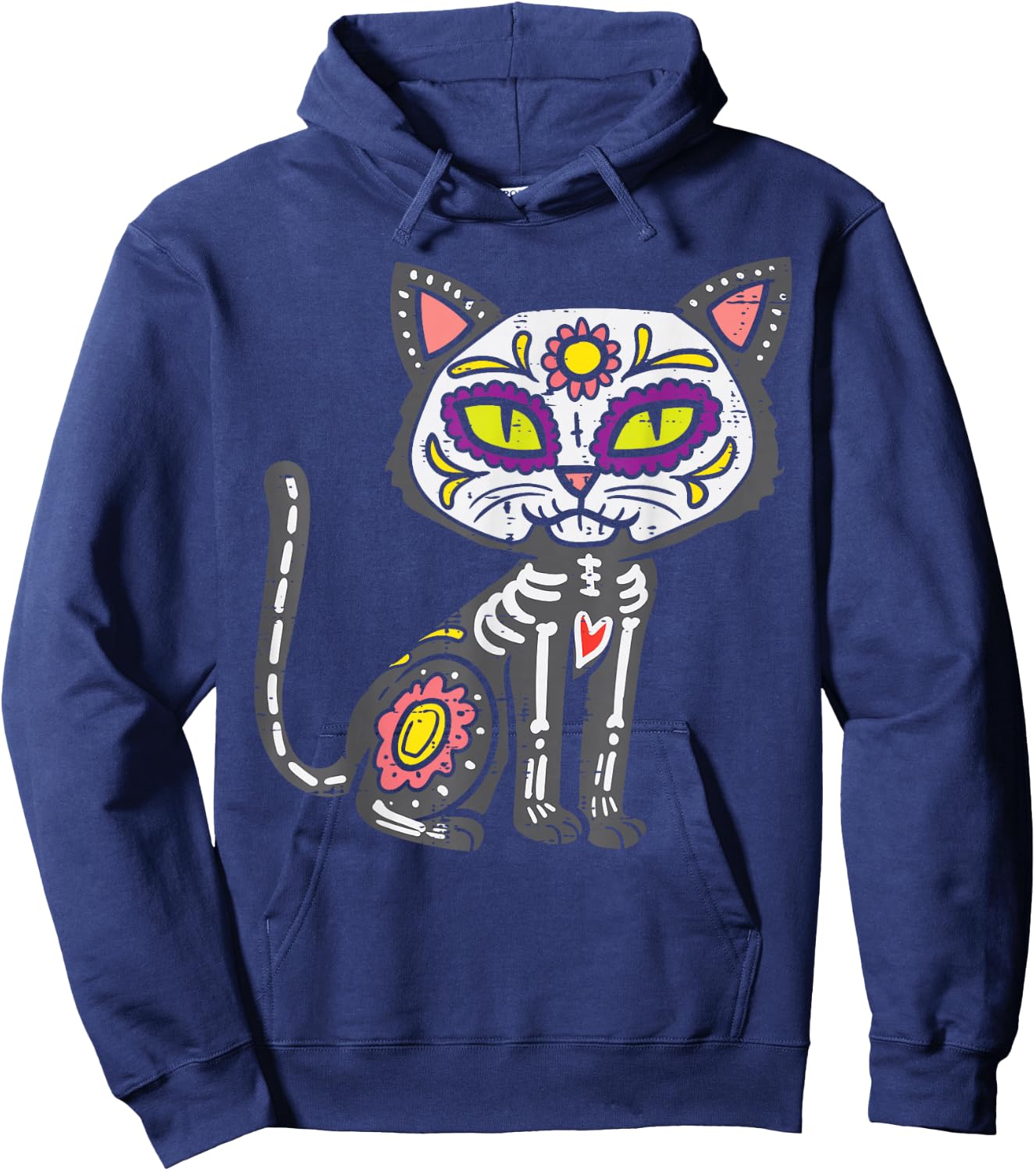 Sugar Skull Cat Dia De Muertos Day Of Dead Halloween Mexican Hoodie - Hoodie | Navy