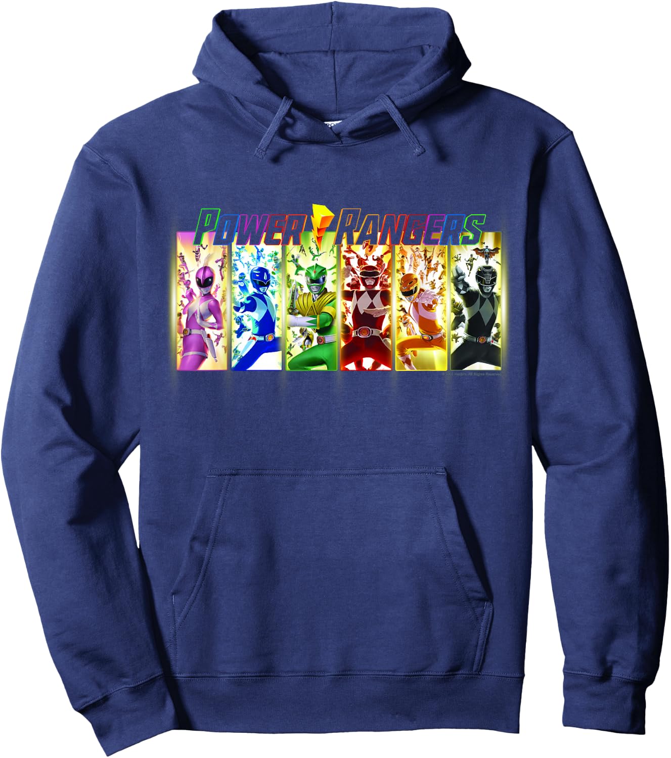 Power Rangers Action Lightning Rainbow Panel Portraits Hoodie - Hoodie | Navy