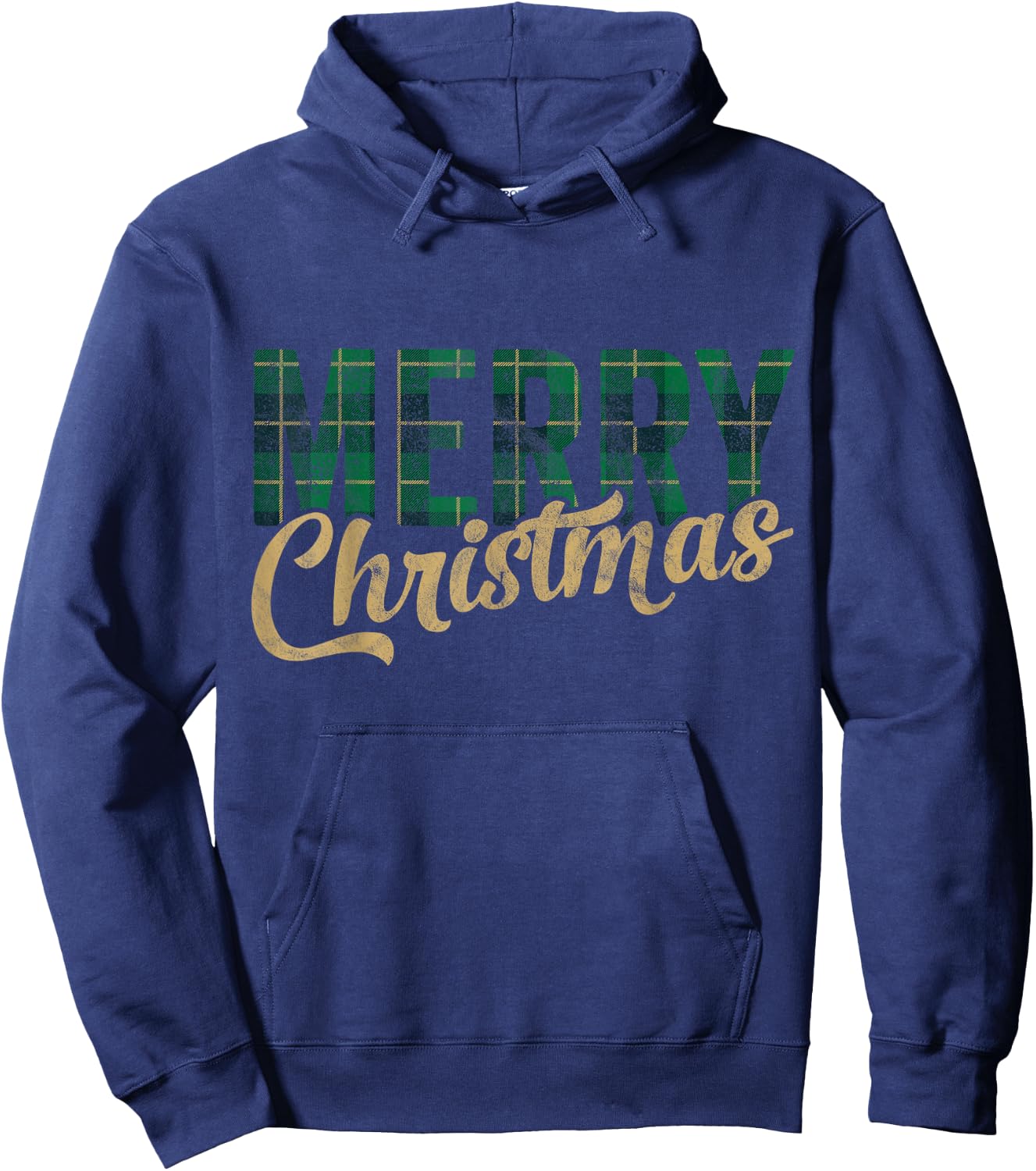 Retro Merry Christmas Green Plaid Gift Fun Happy Family Xmas Hoodie - Hoodie | Navy