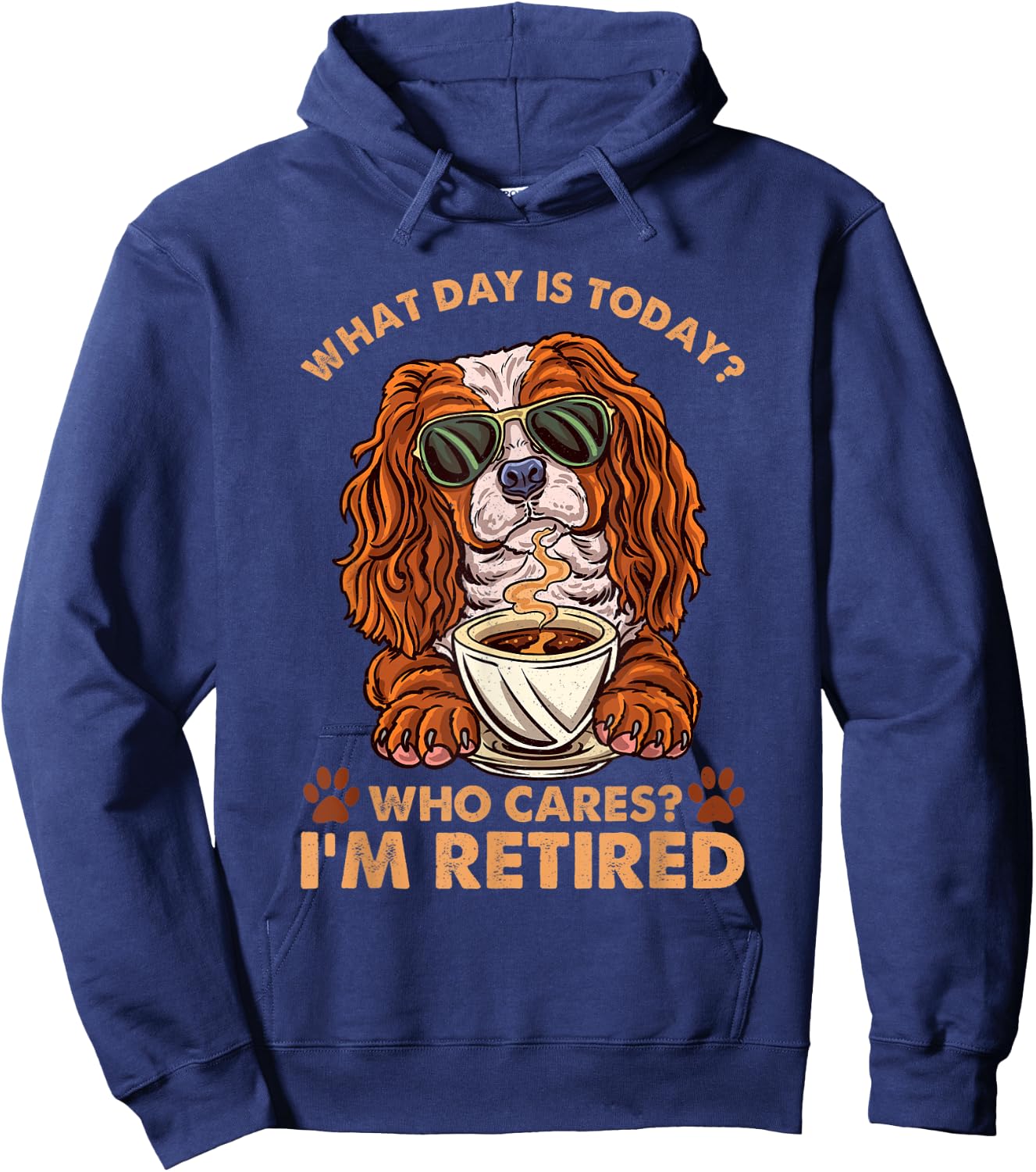 King Charles Cavalier Spaniel Dog Retirement Retired Coffee Hoodie - Hoodie | Navy