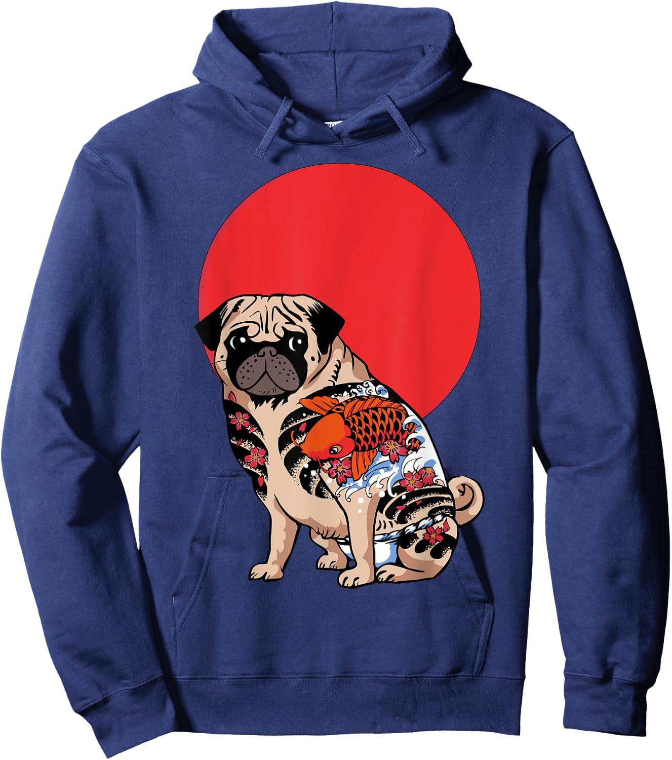 Yakuza Pug Tattoo T- Shirt by Huebucket Hoodie - Hoodie | Navy