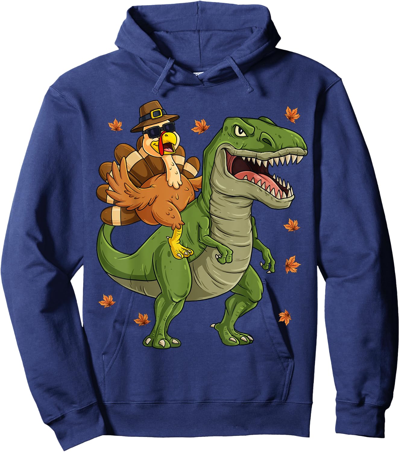 Thanksgiving Turkey Riding T Rex Dinosaur Toddler Boys Kids Hoodie - Hoodie | Navy