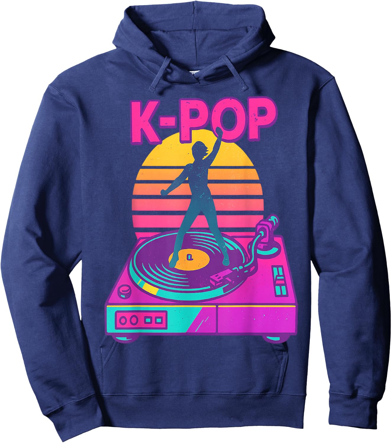 K-Pop Dance Vinyl DJ Retro Sunset Music Aesthetic Korea Hoodie - Hoodie | Navy