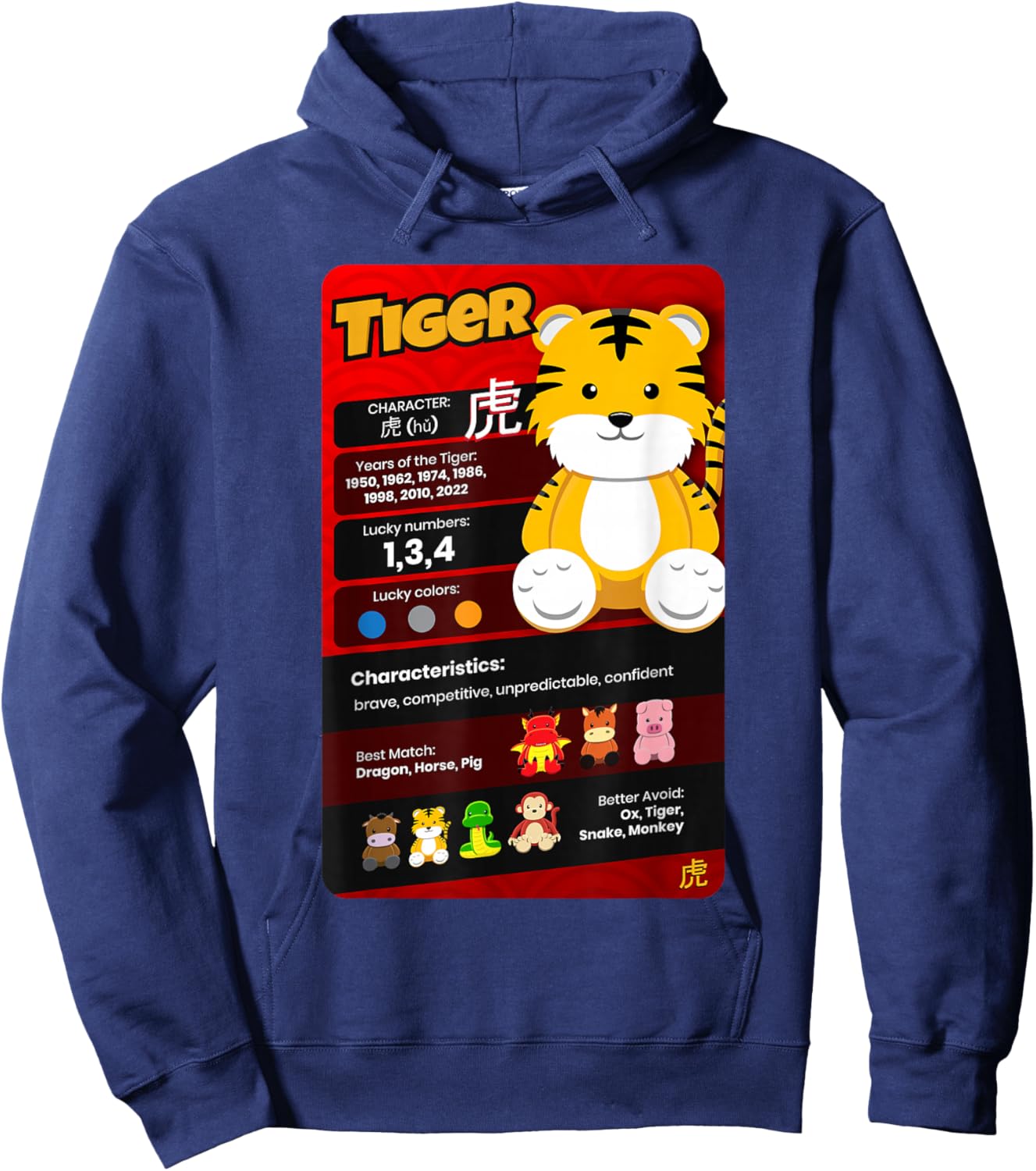 Chinese Zodiac Horoscope Animal Facts Year of the Tiger Hoodie - Hoodie | Navy