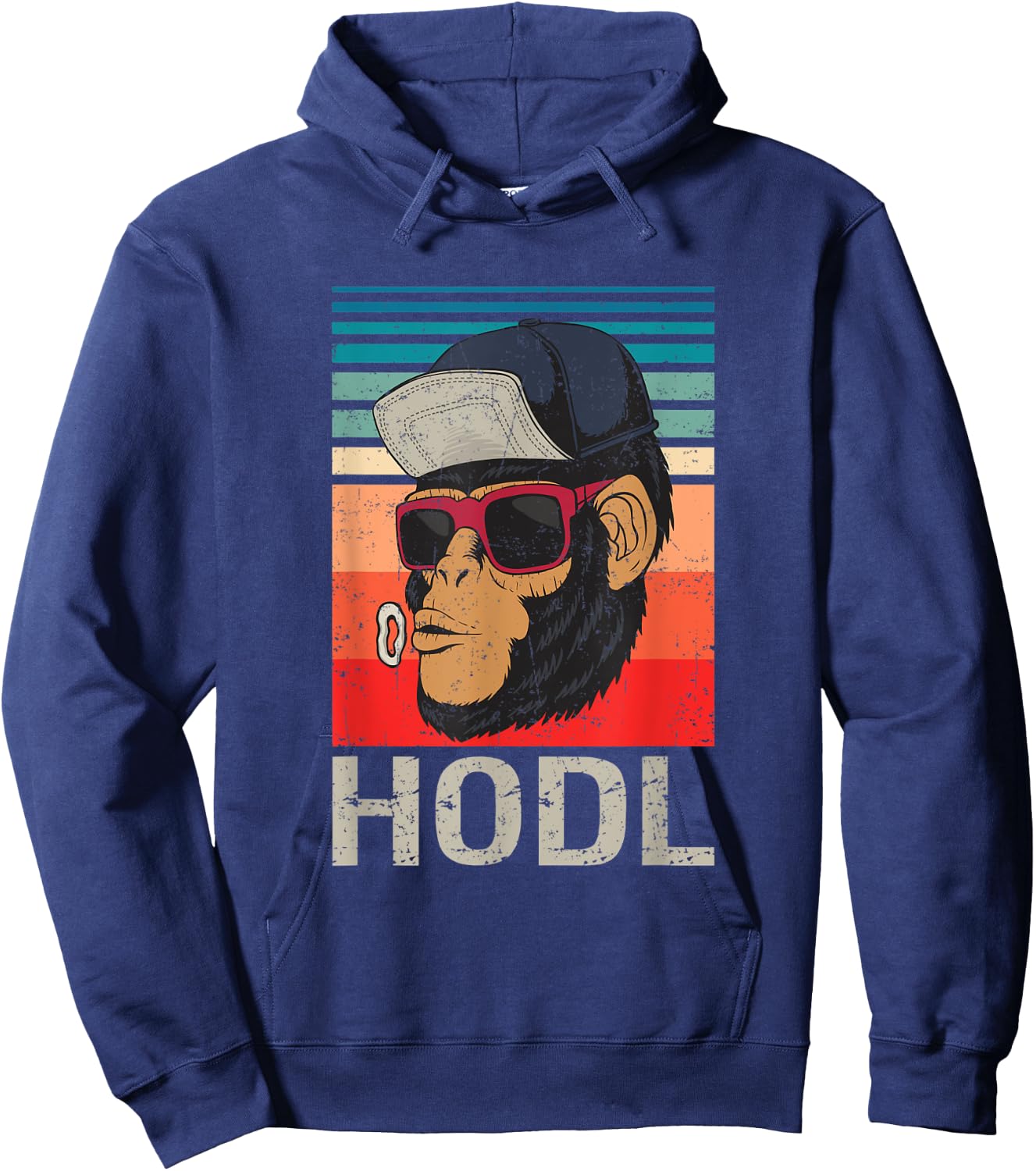 HODL Crypto Meme Stonk Ape With Sunglasses and Hat Hoodie - Hoodie | Navy