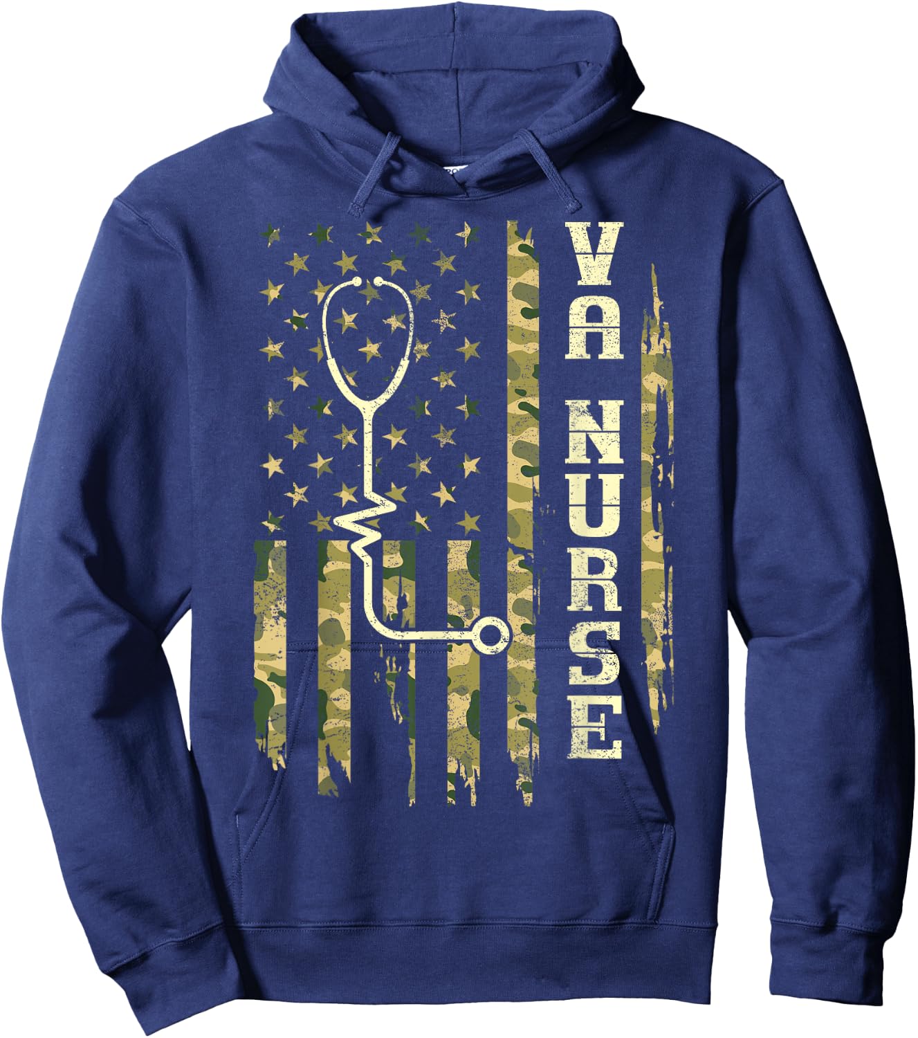 VA Nurse Camouflage American Flag Patriotic Medical Worker Hoodie - Hoodie | Navy