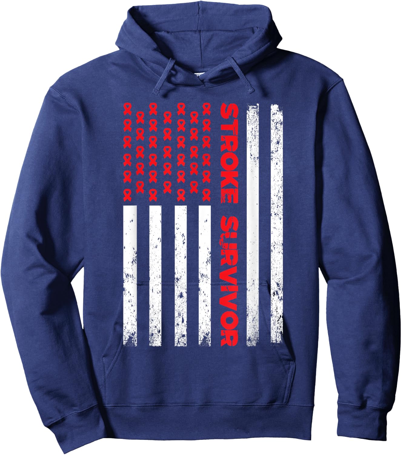 USA Flag Stroke Survivor Awareness Red Ribbon Brain Attack Hoodie - Hoodie | Navy