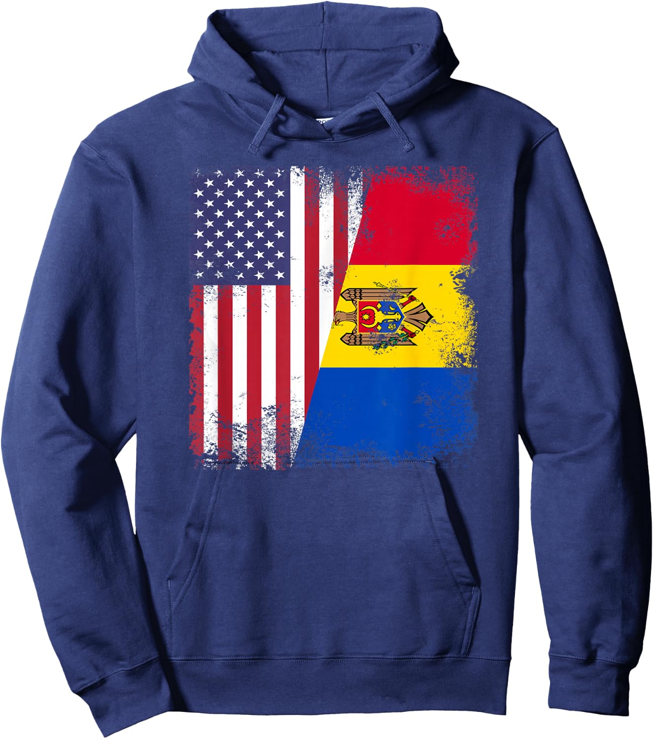 Half Moldovan Flag | Vintage Moldova USA Gift Hoodie - Hoodie | Navy
