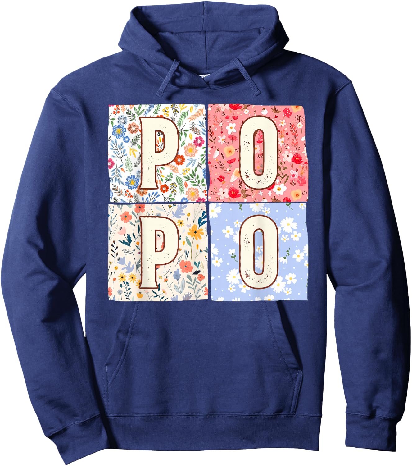 Chinese Grandma Popo Mother's Day Boho Floral Flower Hoodie - Hoodie | Navy