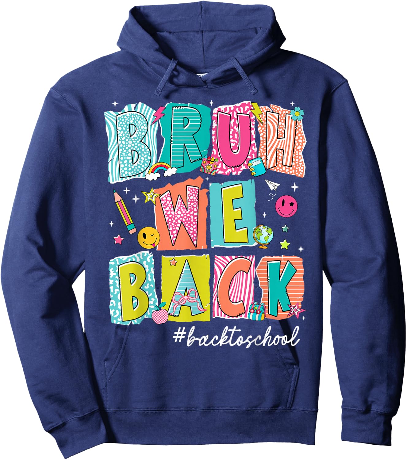 Back to School Bruh We Back Retro First Day Teacher Boy Girl Hoodie - Hoodie | Navy