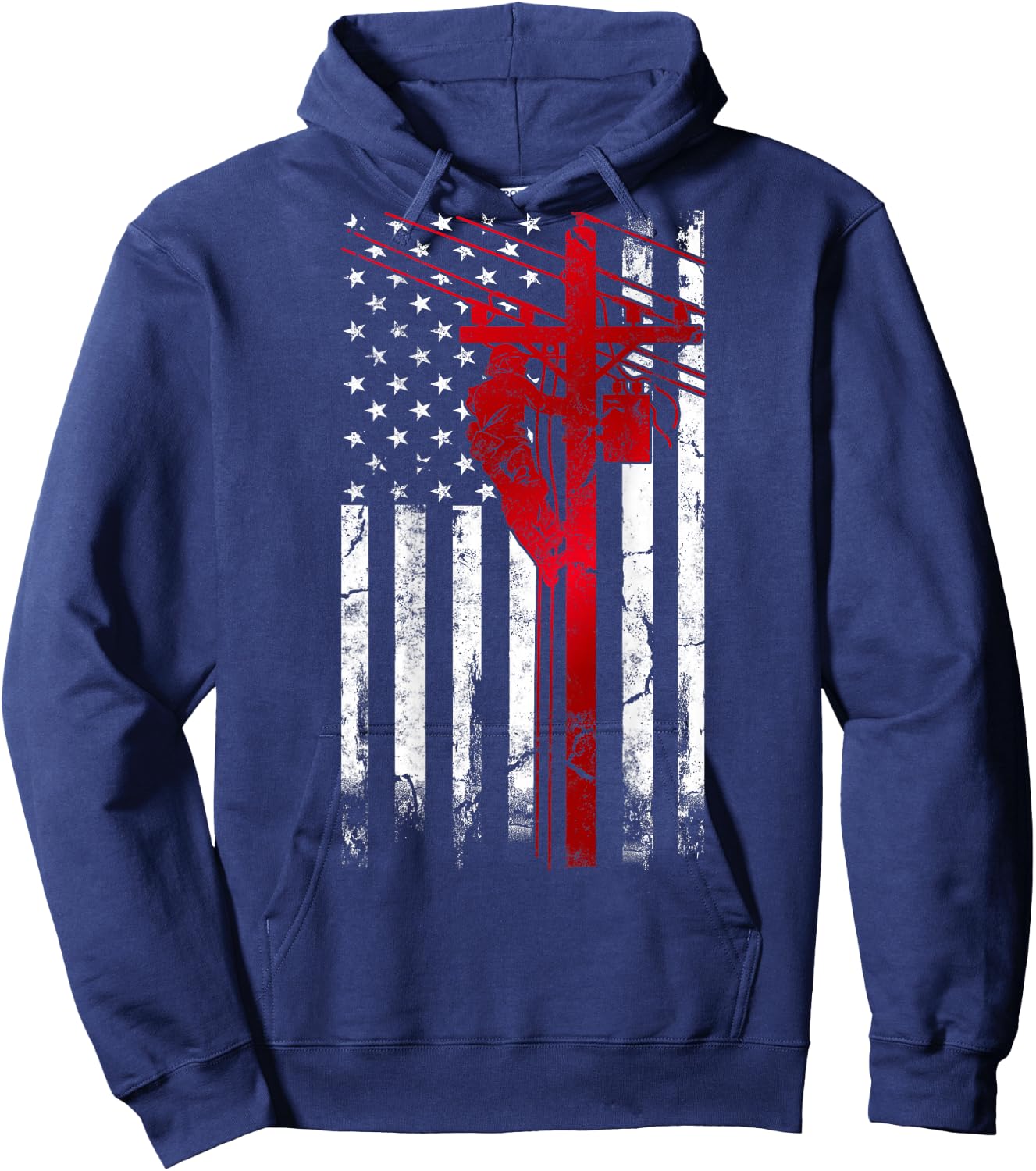 Lineman American Flag Electric Cable Lineman fathers day Hoodie - Hoodie | Navy