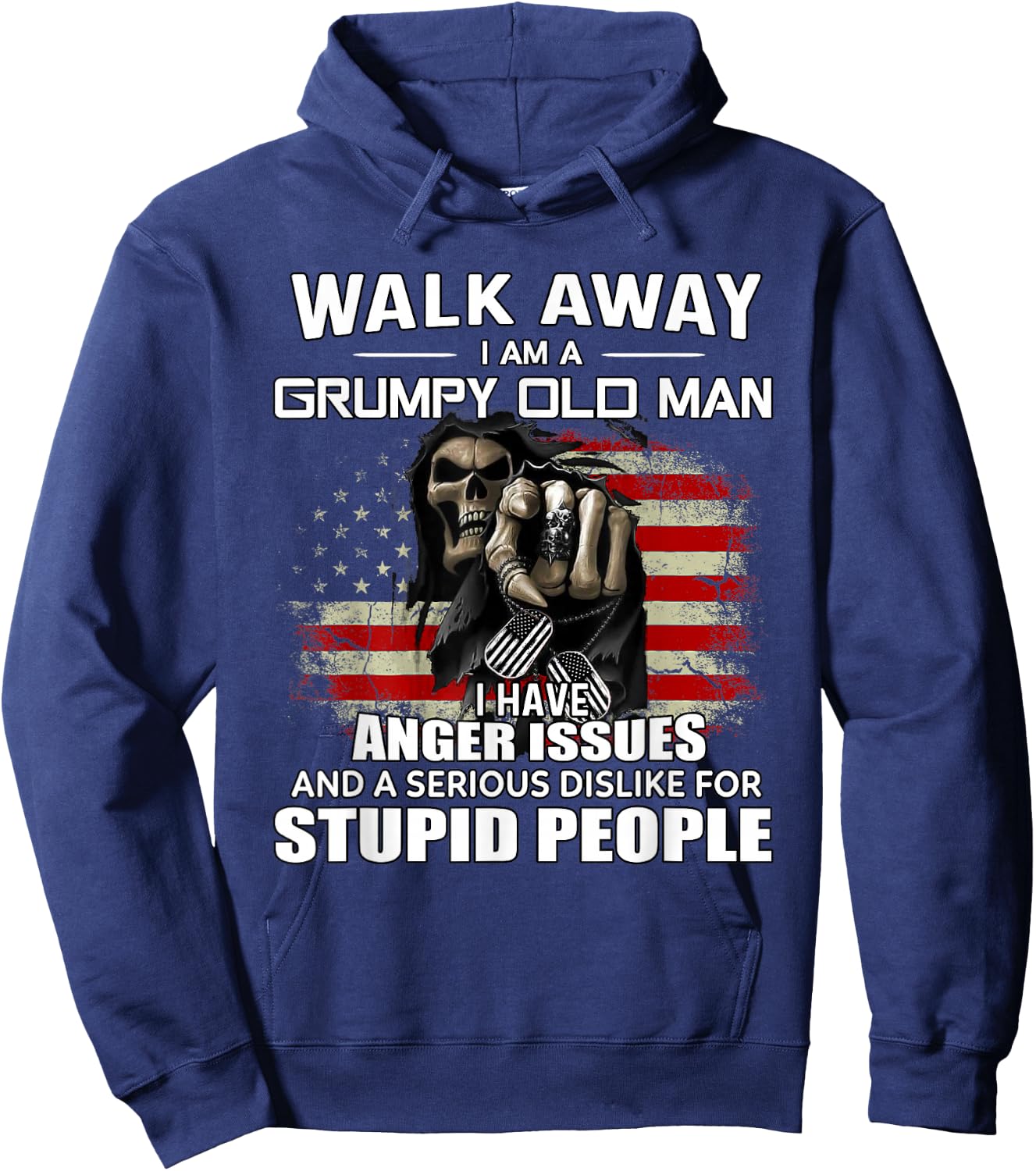 Skull Walk Away I Am A Grumpy Old Man I Have Anger Issues Hoodie - Hoodie | Navy