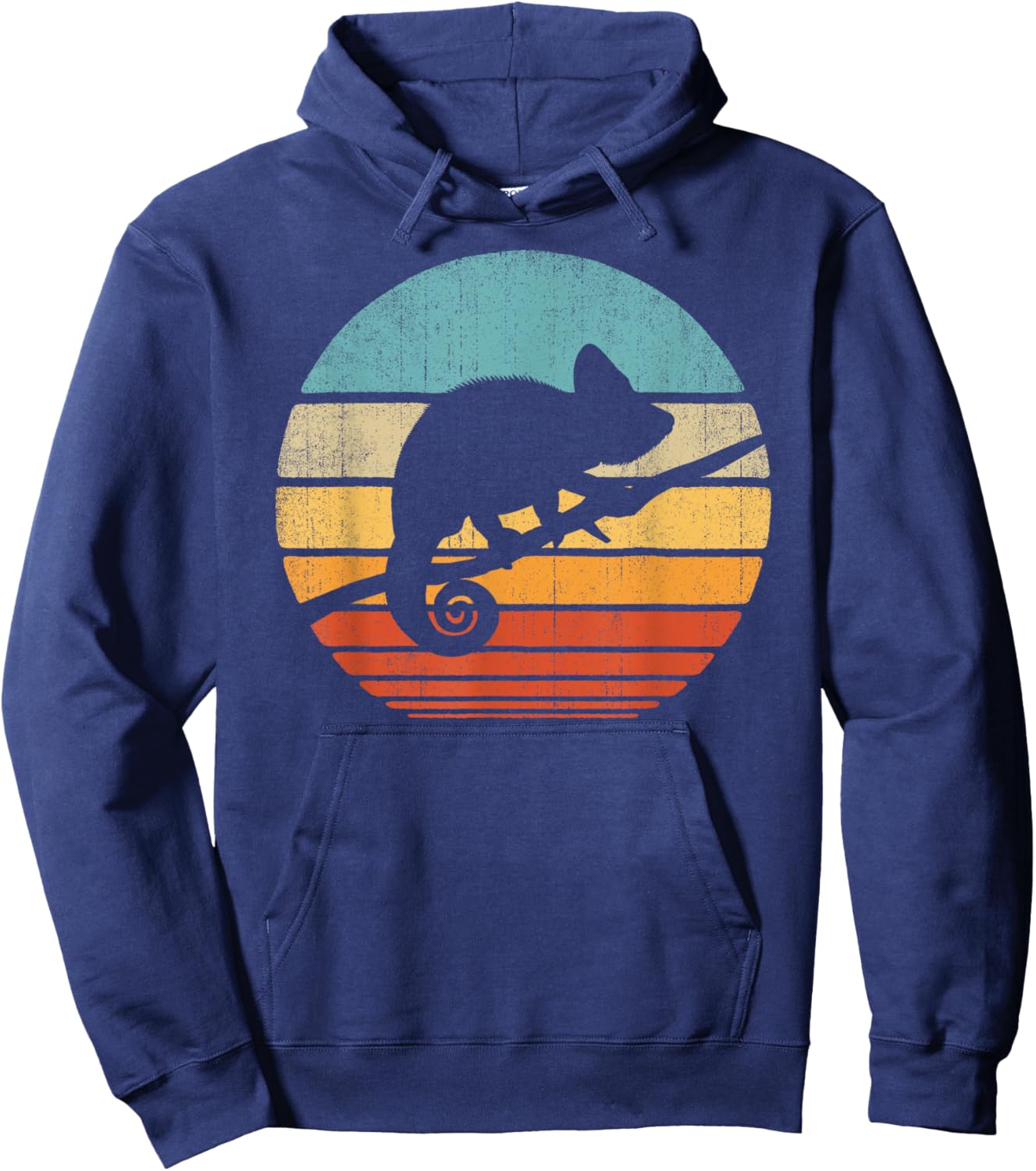 Chameleon Retro Vintage 60s 70s Sunset Lizard Reptile Animal Hoodie - Hoodie | Navy