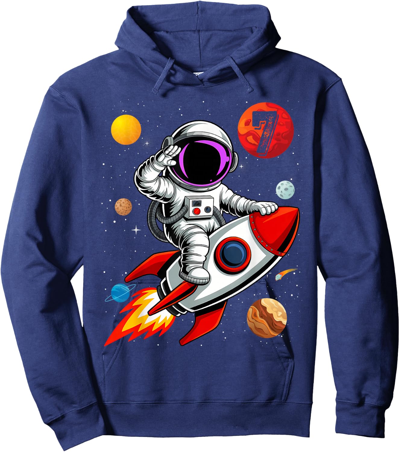 Kids 7 Years Old Birthday Boy Astronaut Space 7th B-Da Hoodie - Hoodie | Navy
