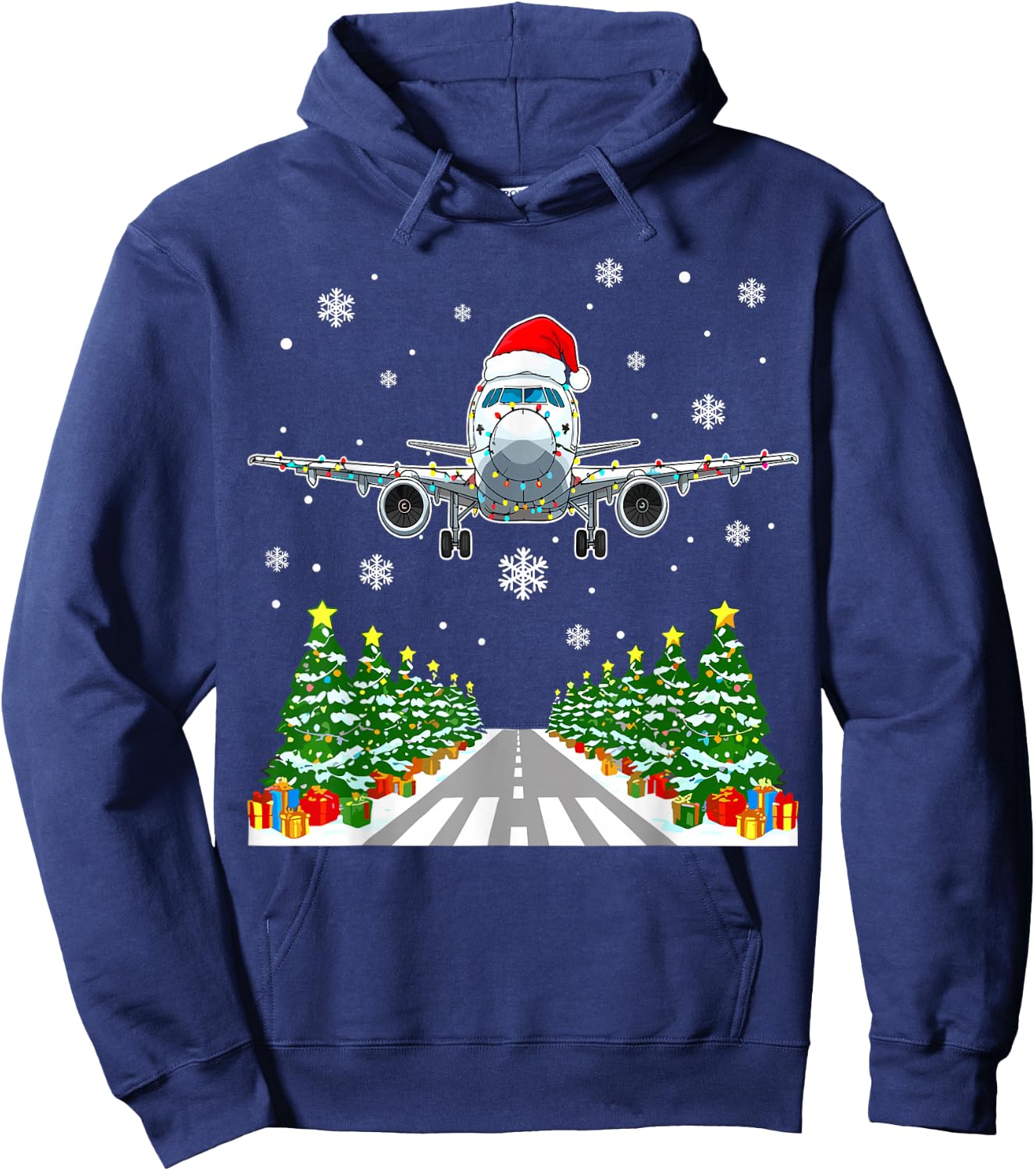 Christmas Airplane Santa Trees Lights Pilot Aviation Hoodie - Hoodie | Navy