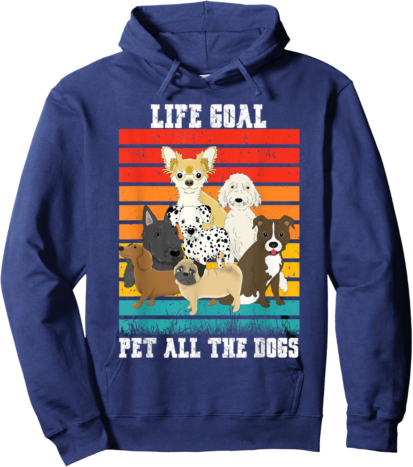 Funny Vintage Dog Lover Life Goal Pet All The Dogs Women Kids Hoodie - Hoodie | Navy