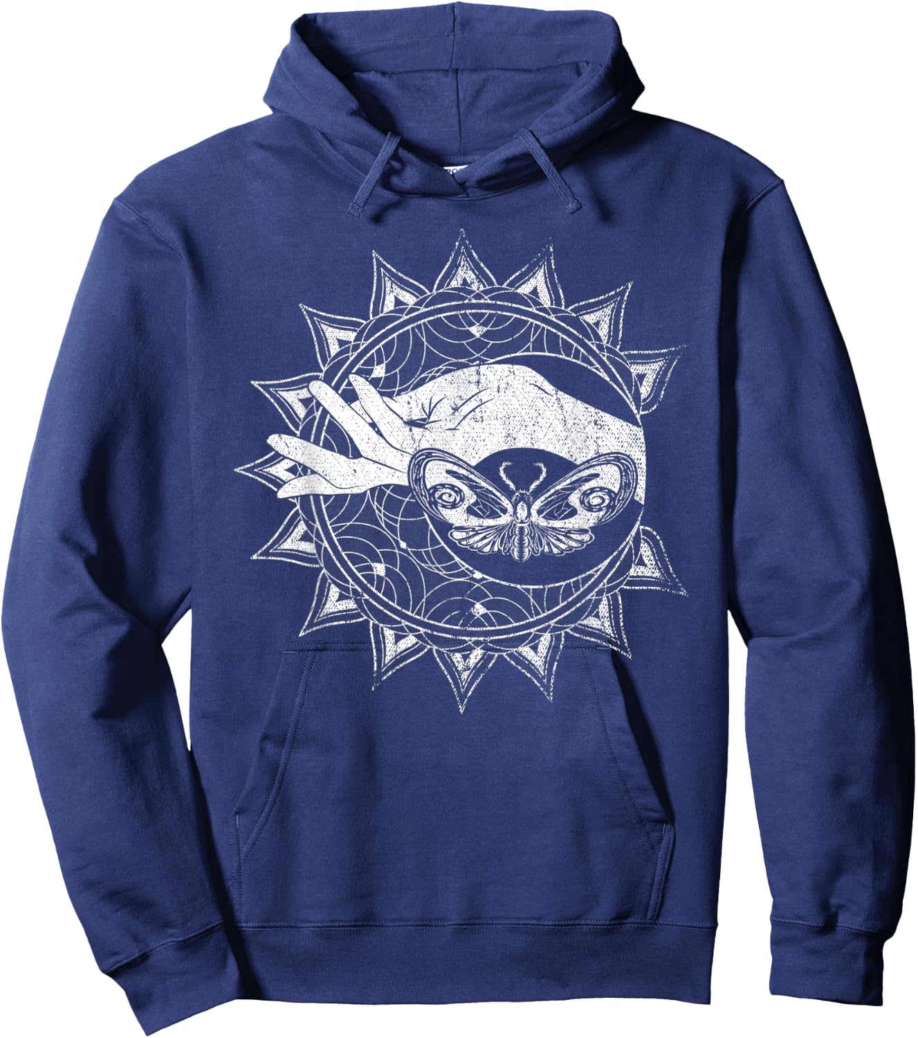 Butterfly Hamsa Hand Celestial Body Stargazer Crescent Moon Hoodie - Hoodie | Navy