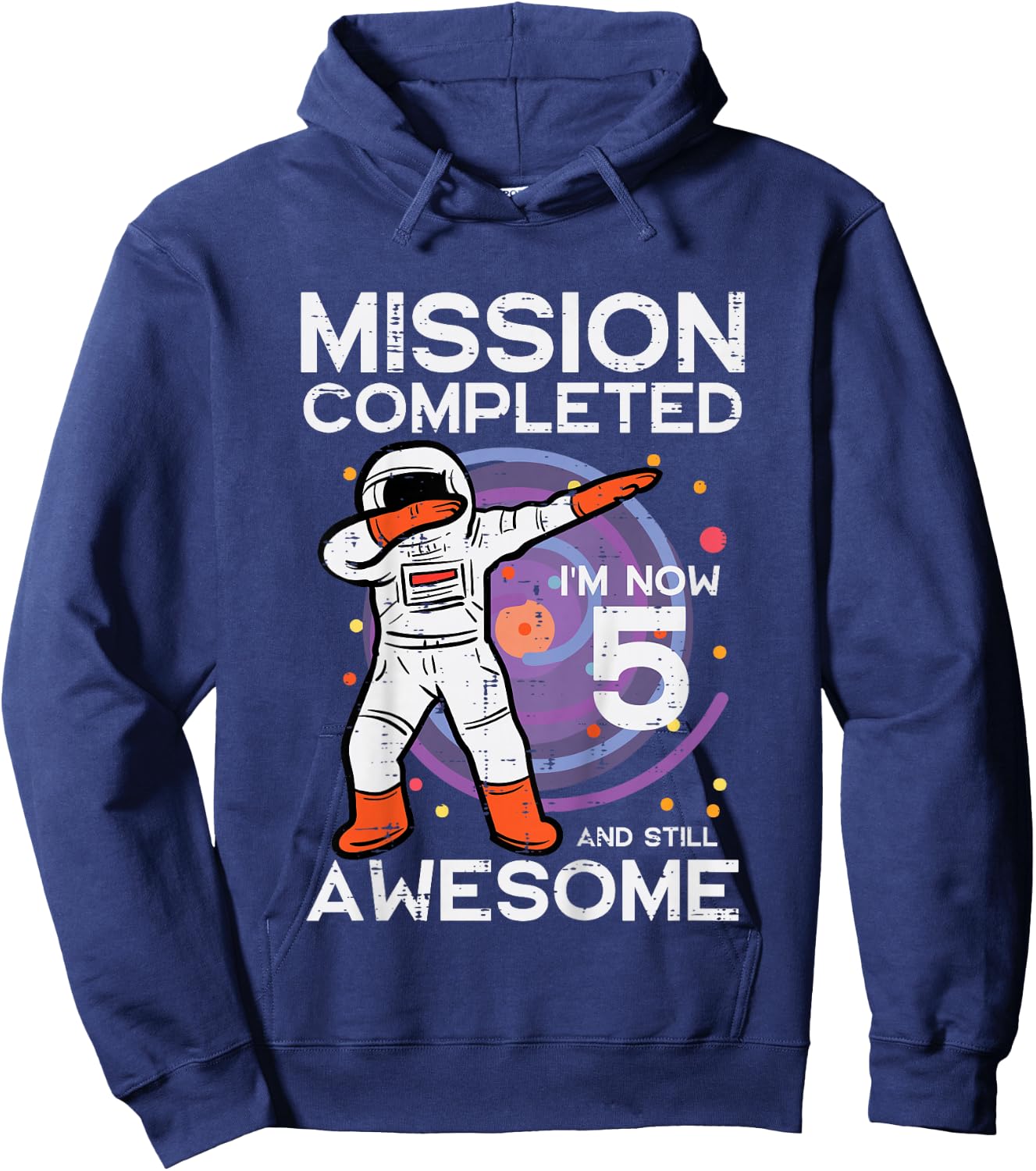 Kids 5th Birthday Astronaut Dab Mission Completed 5 Bday Boys Kid Hoodie - Hoodie | Navy