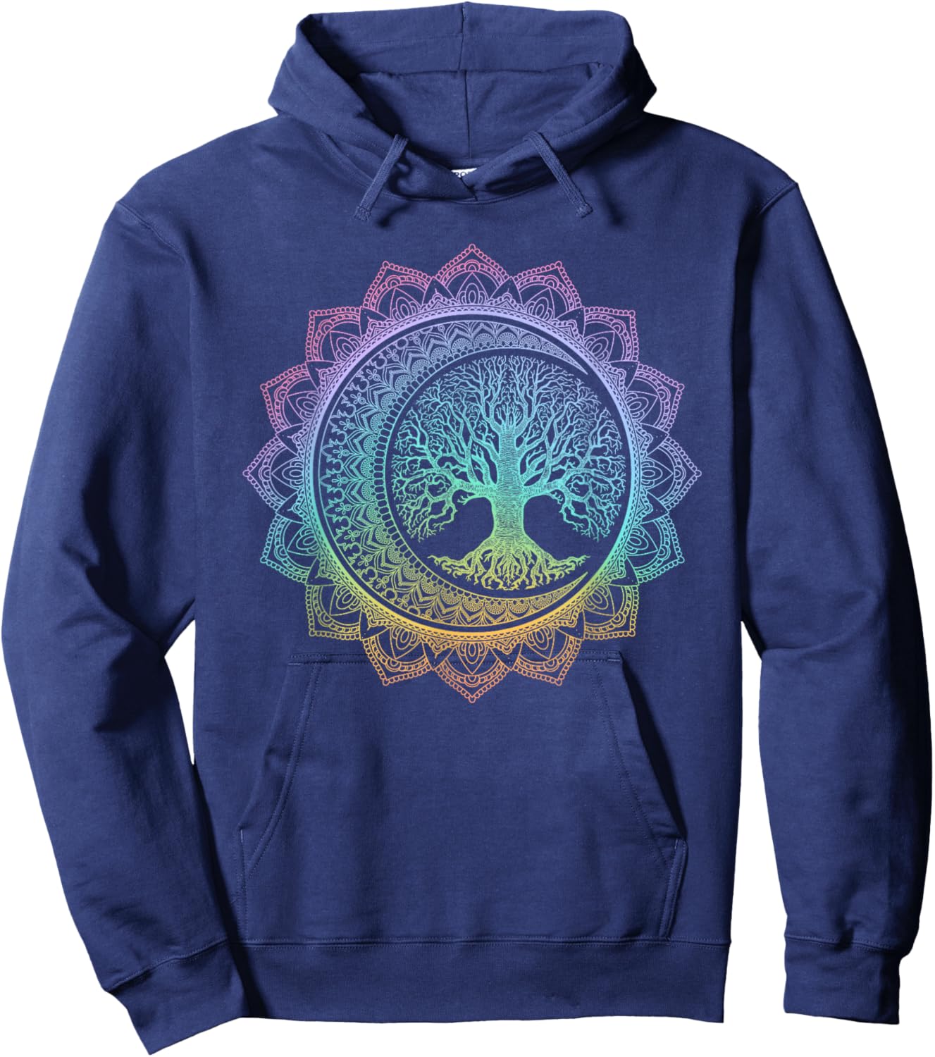 Tree of Life Cresent Moon Phases Floral Mandala Yoga Gift Hoodie - Hoodie | Navy