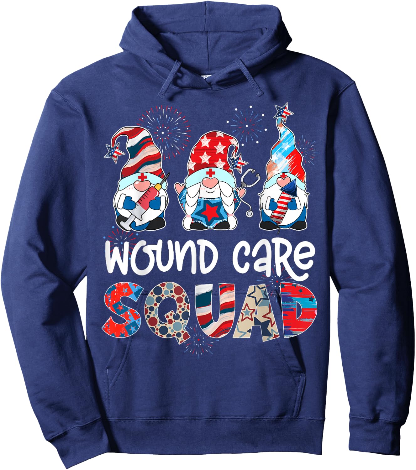 Wound Care Squad Gnomes 4th Of July Pride Nurse Stethoscope Hoodie - Hoodie | Navy