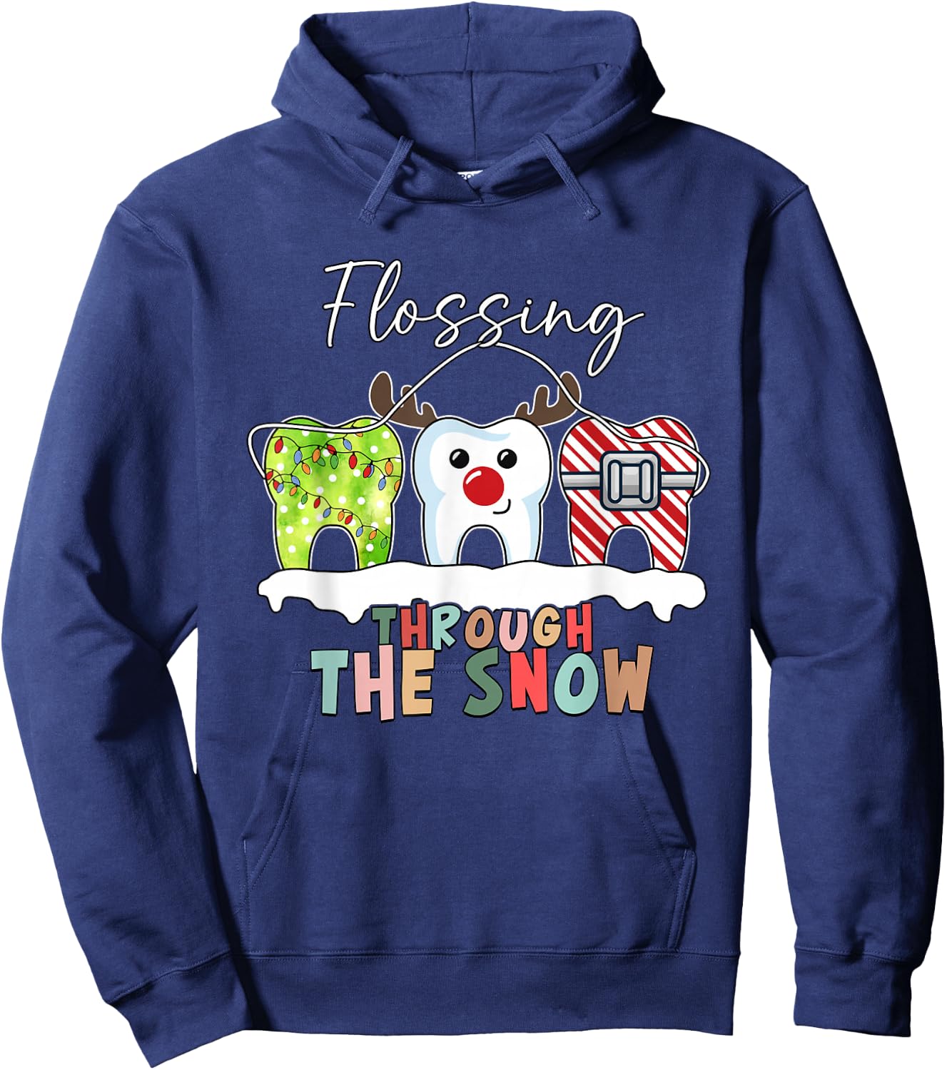 Flossing Through The Snow Dental Hygienist Christmas Dentist Hoodie - Hoodie | Navy