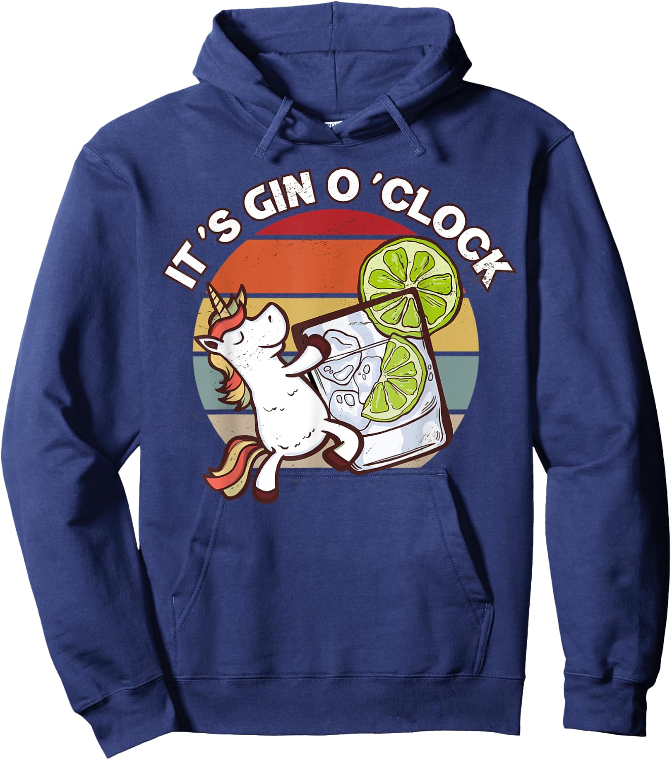 It's Gin O'Clock Cocktail Sunset Unicorn Gin and Juice Hoodie - Hoodie | Navy