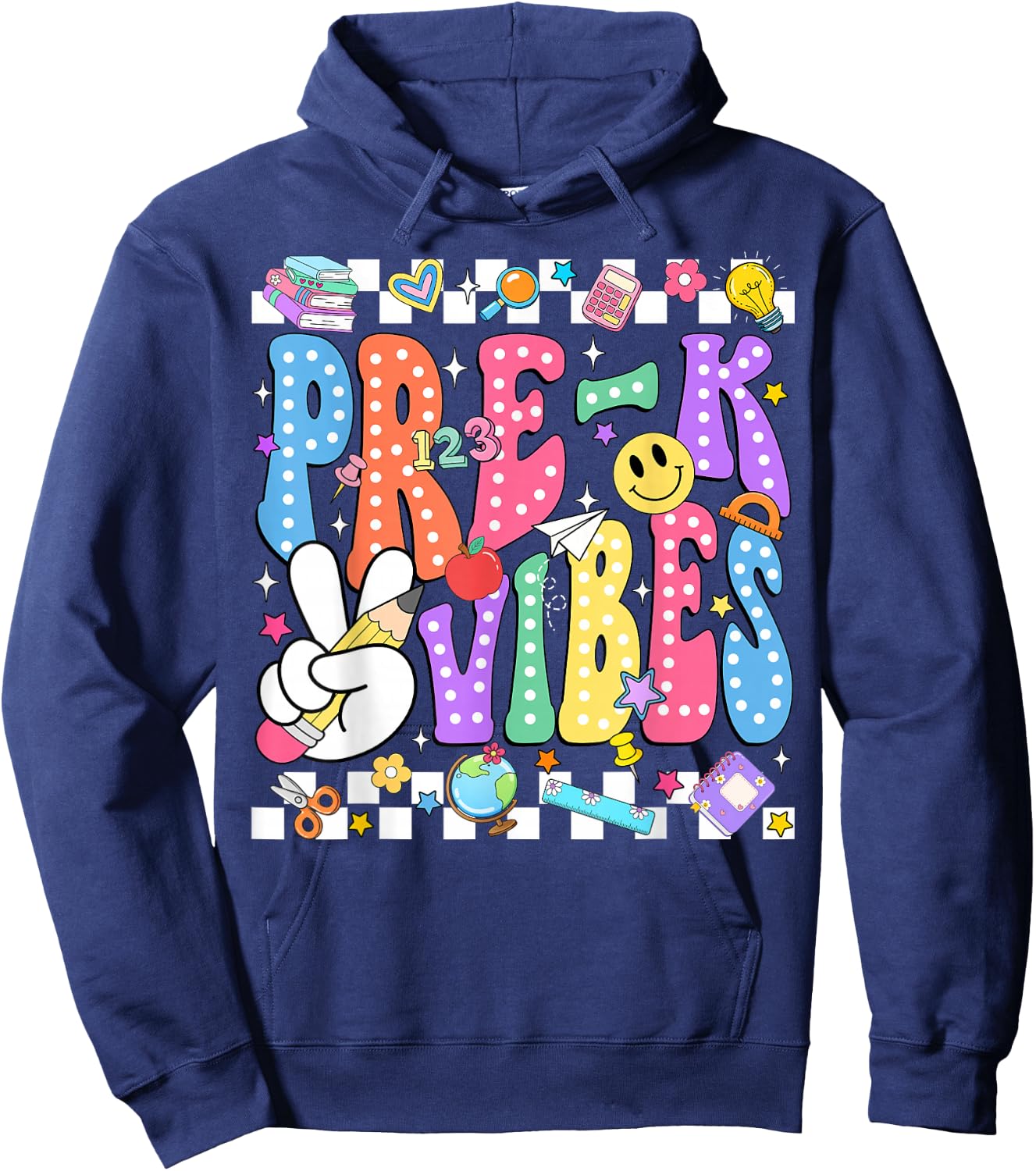 Groovy Pre-K Vibes Back to School Preschool Teacher Kids Hoodie - Hoodie | Navy