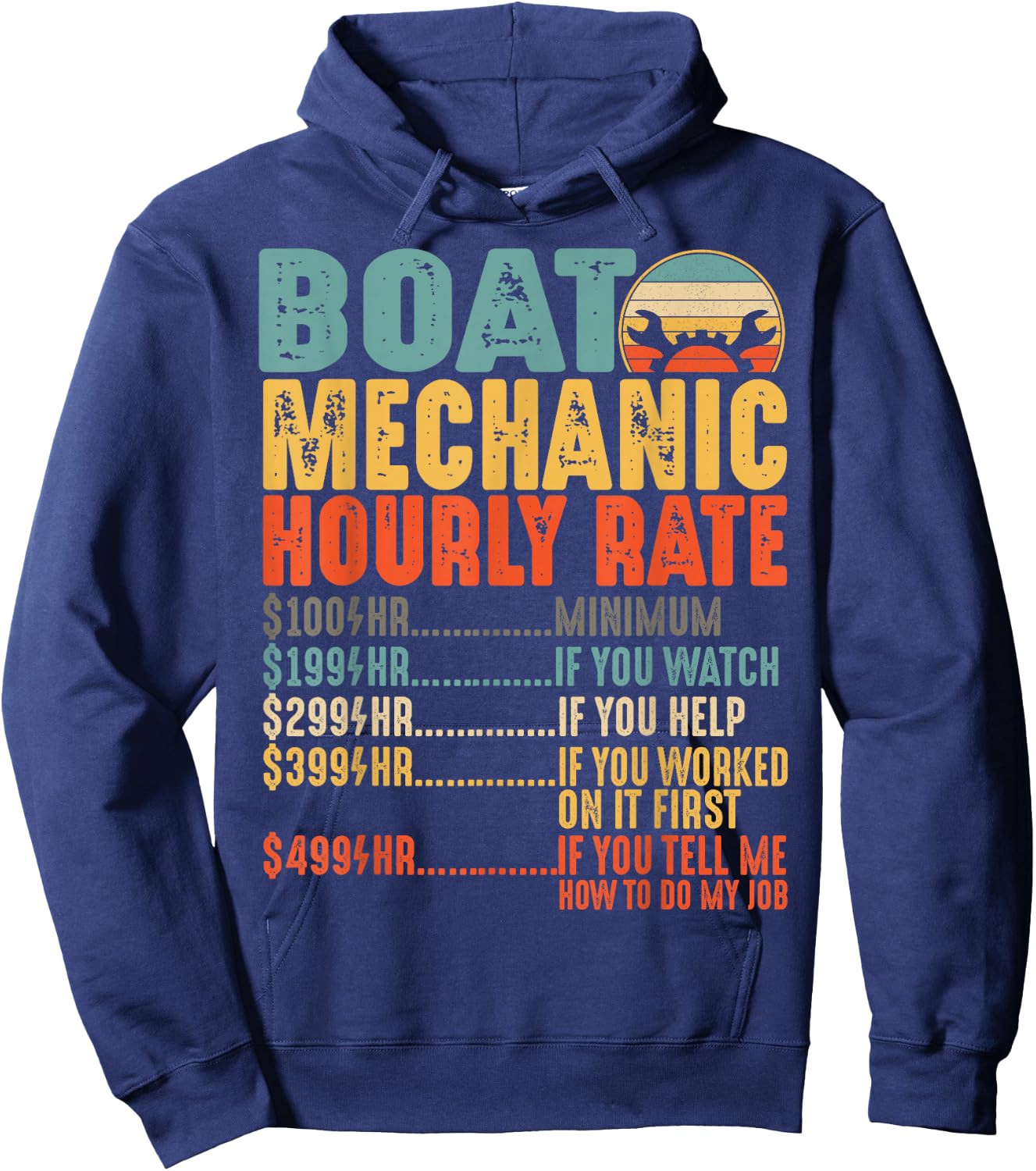 Funny Boat Mechanic Hourly Rate Mechanics Saying Men Hoodie - Hoodie | Navy