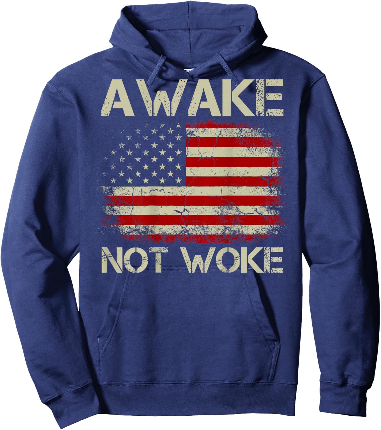 Vintage American Flag Awake Not Woke (on Back) Hoodie - Hoodie | Navy