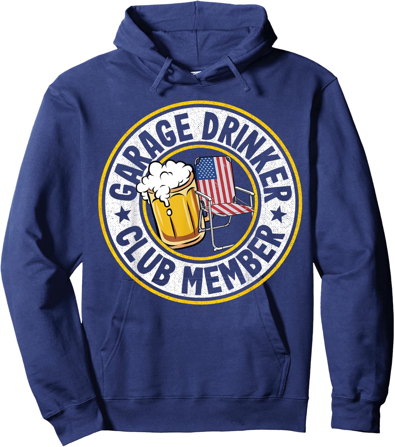 Beer Drinking American Flag Garage Drinker Club Member Hoodie - Hoodie | Navy
