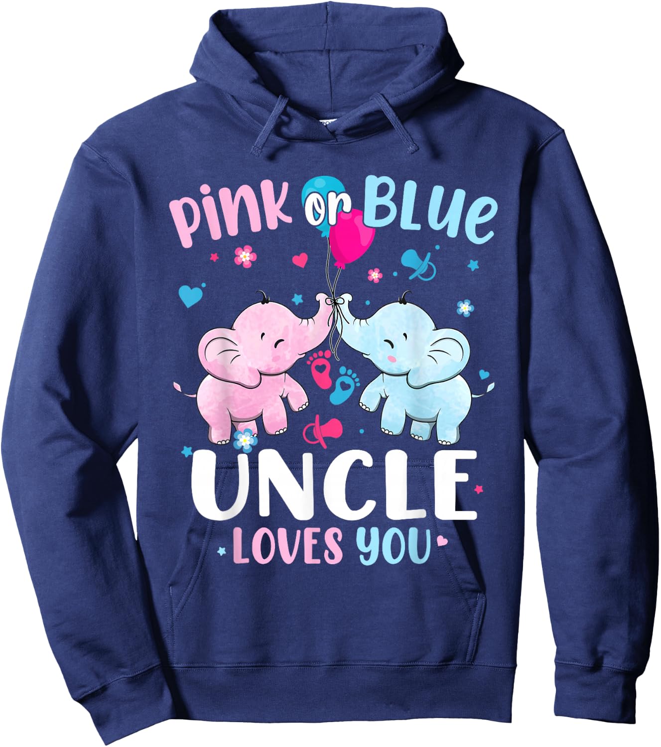Pink or Blue Uncle Loves You Gender Reveal Elephant Hoodie - Hoodie | Navy